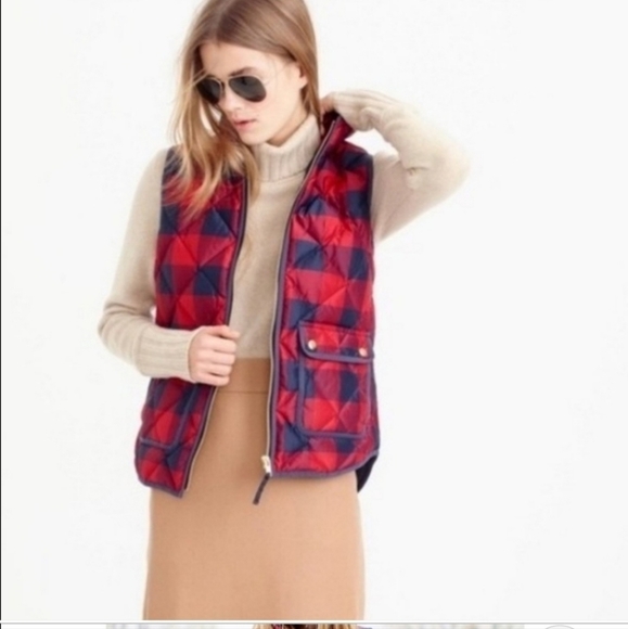 J. Crew Red and Black Plaid Vest - Picture 2 of 13